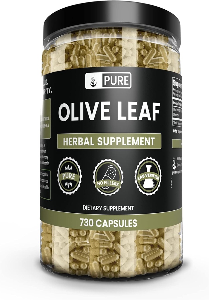 PURE ORIGINAL INGREDIENSER Olive Leaf (730 kapsler) Ingen Magnesium eller ris Fyldere