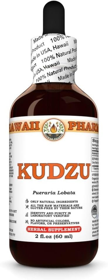 Hawaii Pharm Kudzu Extract, Tincture for Liver Wellness, Promotes Heart Function, Supports Cardiovascular Balance, Protects Liver from Oxidative Damage, Soothes Head Tension - 2 fl.oz
