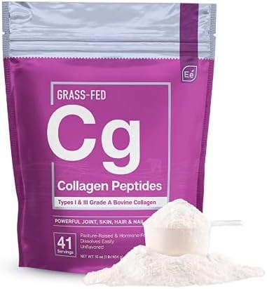 Væsentlige elementer Hydrolyzed Collagen Peptider pulver til mænd og kvinder - Fælles, Hud, Hår & Nail Support - 15 Bedste Type I & III Grass- Fed Bovin Collagen - 30 Servering