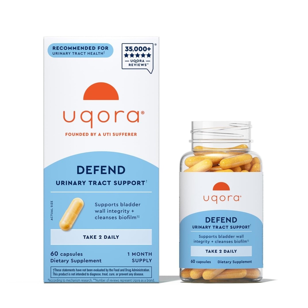Uqora Defend - Urinary Tract Health Supplement - Support Bstige Health & Cleanse Biofilamenter * med D-Mannose, Green Tea Extract, Gurkemeje Uddrag & Mere - Glutenfri - 60 kapsler (30-dages forsyning)