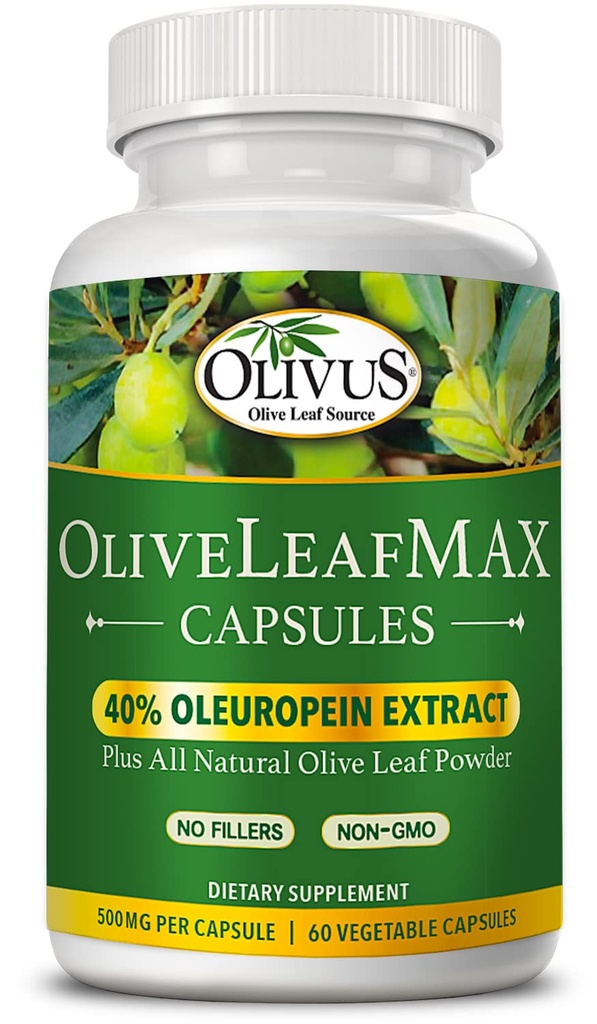OliveLeafMAX Olive Leaf Extract (40% Oleuroepin) + Organic Olive Leaf Powder + Ingen Fillers + 60 Vegetariske Kapsler + Sourced fra Spanien og fremstillet i USA på GMP Facility