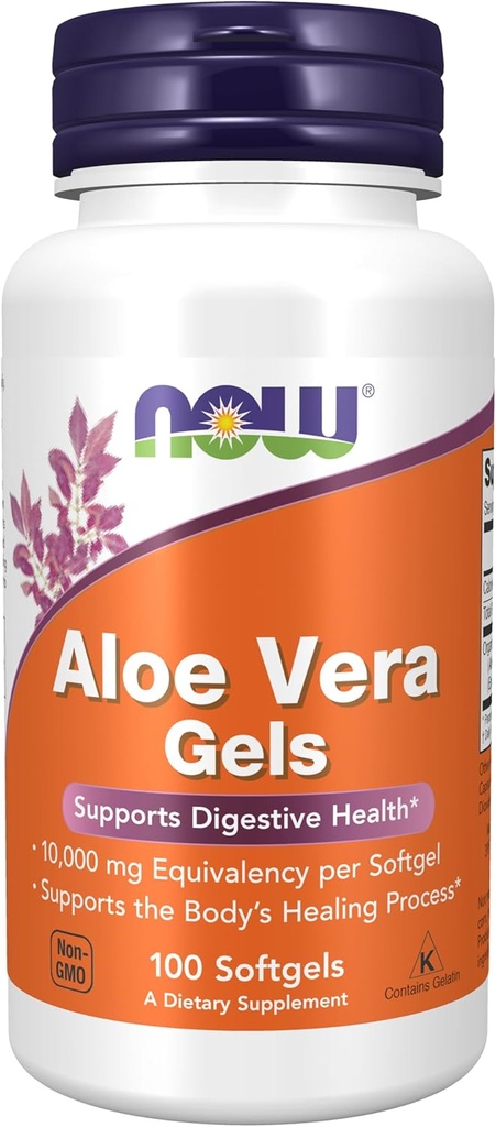 NOW Aloe Vera Gels, 10000mg, 100 Softgels (Pack of 3)