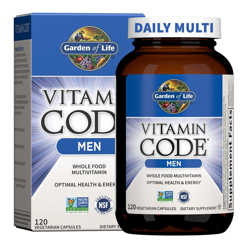 Livets Vitamin Code Hele fødevarer Multivitamin til mænd - 120 kapsler, Vitaminer til mænd, Frugt & Veggie Blend og Probiotika til energi, hjerte, prostata sundhed, Vegetariske Herre Multivitaminer