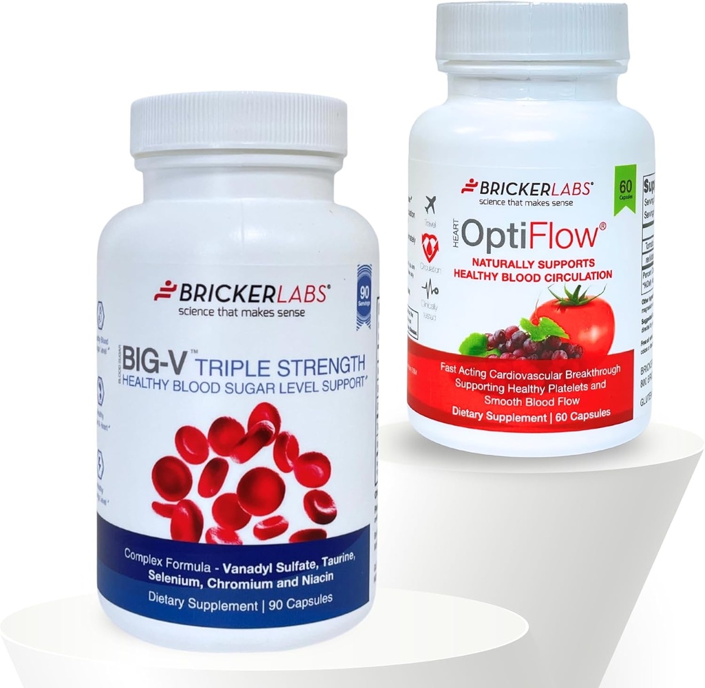 Bricker Labs Balance & Flow Duo: Blood Flow and Sugar Support: Big V Triple Strength Vanadyl Sulfate og OptiFlow Blood Flow Supplement