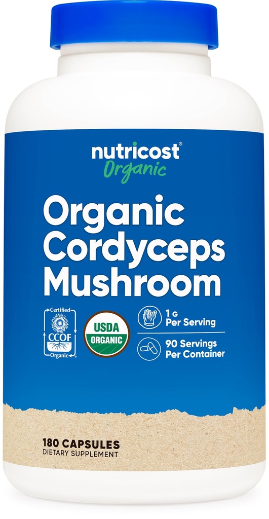 Nutricost Cordyceps Mushroom Capsules 1100mg, 90 Serv - CCOF Certified Made with Organic, Gluten Free, 550mg Per Capsule (180 Kapsler)