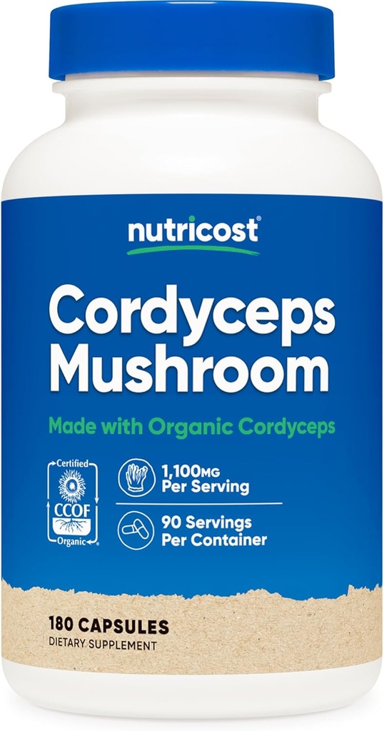Nutricost Cordyceps Mushroom Capsules 1100mg, 90 Serv - CCOF Certified Made with Organic, Gluten Free, 550mg Per Capsule (180 Kapsler)