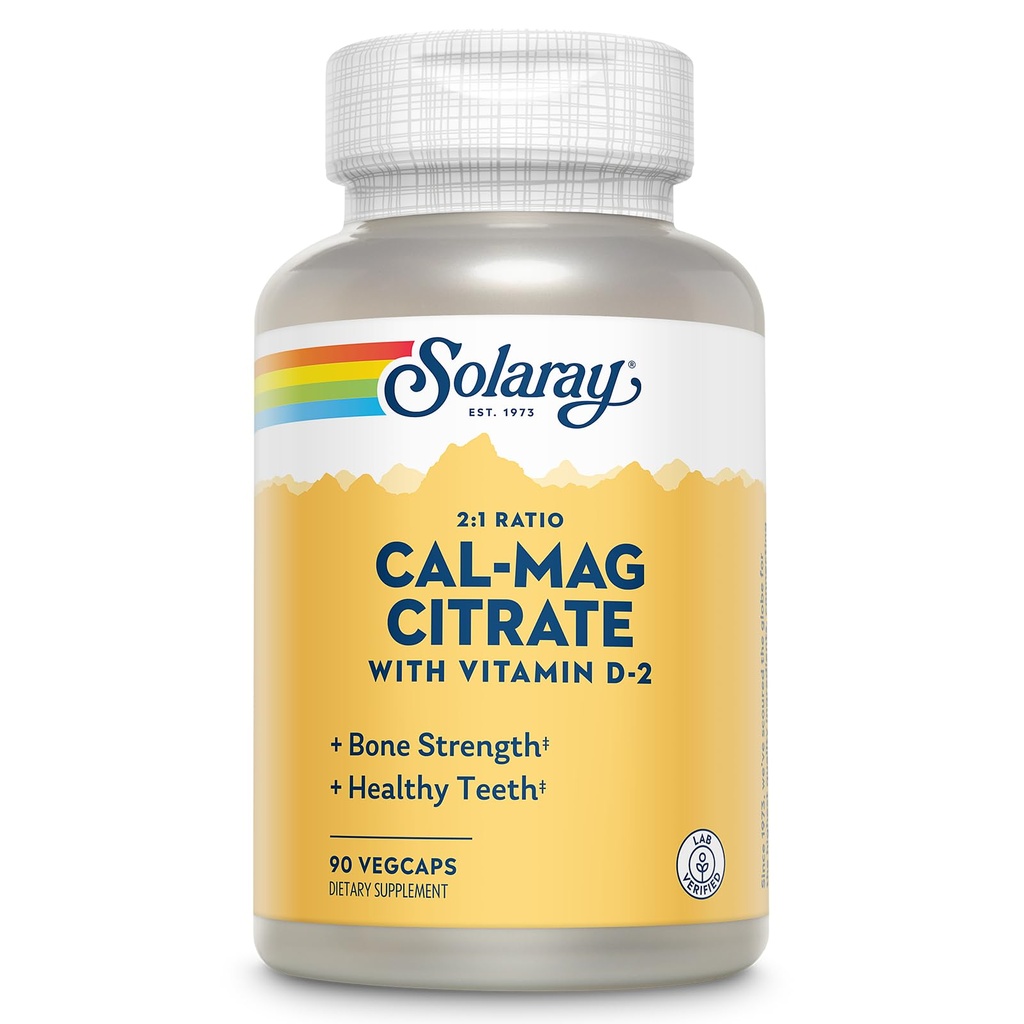 Solaray Calcium Magnesium Citrate 2: 1 Ratio - Calciumtilskud til kvinder og mænd w / Magnesium og vitamin D 2 - Knoglesundhed, muskel og nerve support - Vegan, 60- dag garanti, 15 Serv, 90 VegCaps