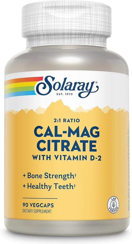 Solaray Calcium Magnesium Citrate 2: 1 Ratio - Calciumtilskud til kvinder og mænd w / Magnesium og vitamin D 2 - Knoglesundhed, muskel og nerve support - Vegan, 60- dag garanti, 15 Serv, 90 VegCaps