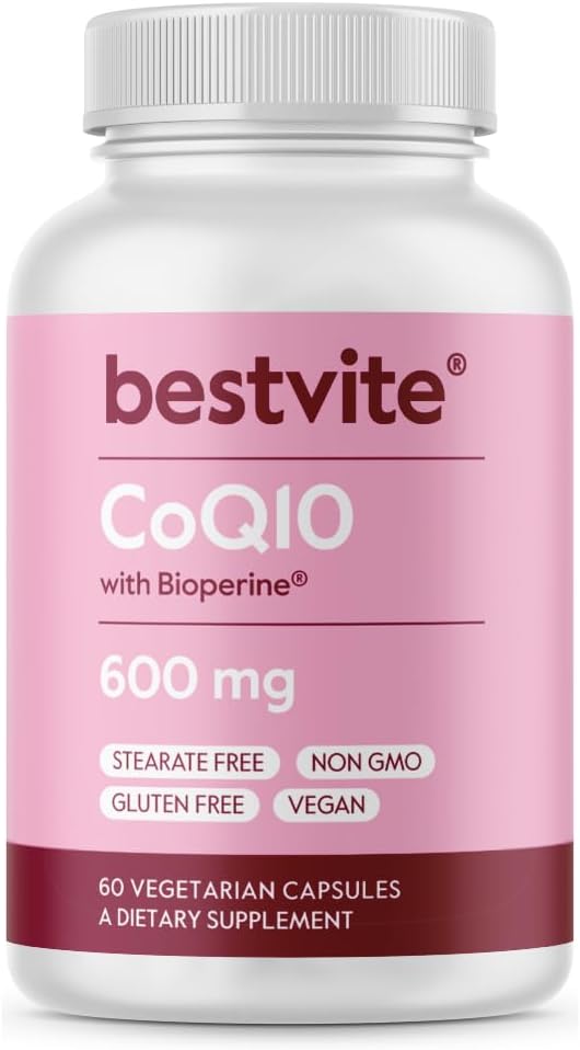 Coenzym CoQ10 600 mg per kapsel med Bioperine (60 vegetariske kapsler) naturligt gæret - Ingen titandioxid - Ingen fyldstoffer - Ingen stearater - Vegan - Gluten Free - Ikke GMO