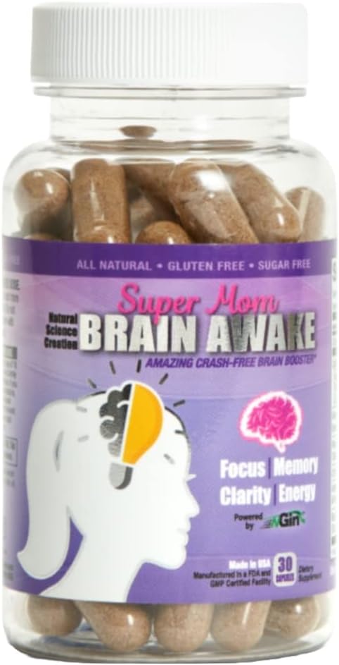 Super Mom Brain Awake Natural Energy Pills for Women - Brain Booster Supplement for Fokus, Memory, Clarity, Energy (Nootropics Brain Support Supplement & Focus Supplement - 30 Day Supply)