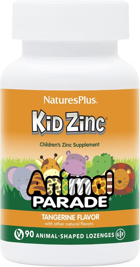 Natures Plus Animal Parade KidZink, Tangerine Flavor - 90 Animal- Shaped Lozenges, pakke af 2 - Organisk Chelated Zink - Vegan, Gluten Free - 180 Total Serveringer