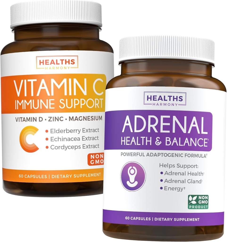 Bundle af binyrebark & Vitamin- C immunforsvar - Adrenal- C Immunitet Bundle - Adrenal Support & Cortisol Manager (non-GMO) & vitamin C immunstøtte (non-GMO) immunsystem booster supplement