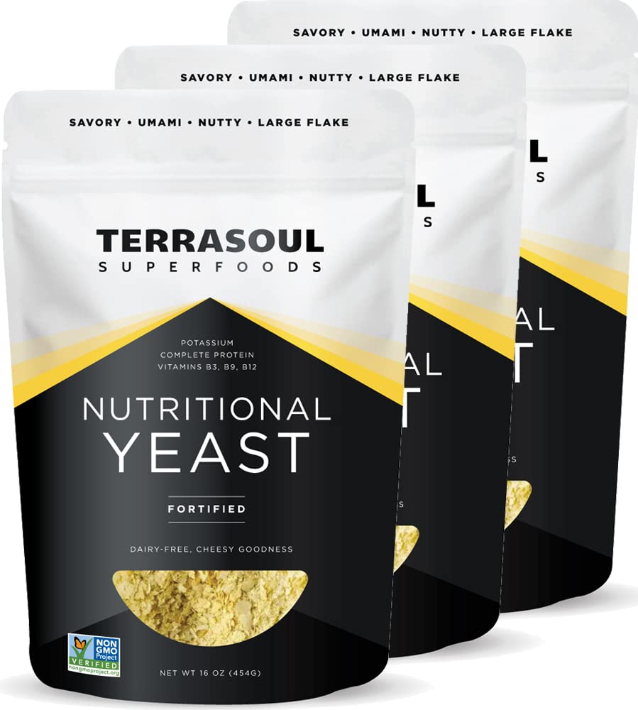 Terrasoul Superfood Premium Nutritional Gær Flakes, 3 Lbs (Pack of 3), Foraliseret, Savory Superfood til Vegansk ost, krydderier, og Plantbaseret protein Boost