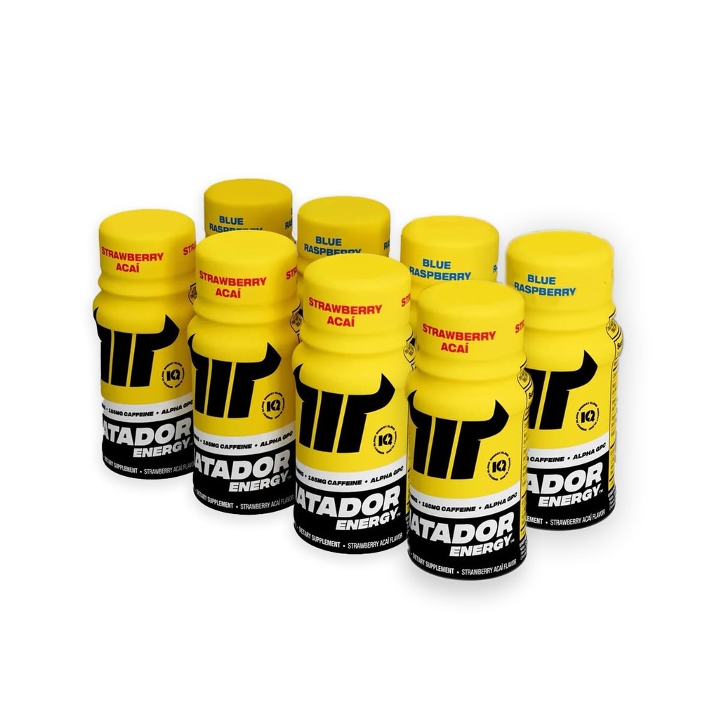 MATADOR Energy Shots - Sampler 8 Pack - Sugar Free Nootrop Natural Koffein Energy Shot Flasker, B Vitamin Complex (vitamin B3 & B12), 200 MG Alpha GPC Enhancing Kognitiv funktion