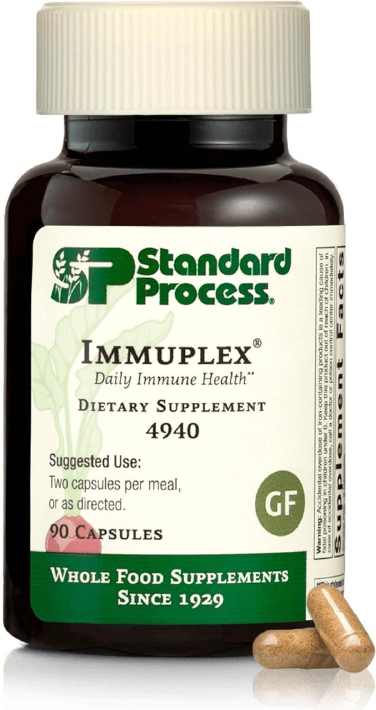 Standard Process Inc. Immuplex - Daglig immunforsvar supplement med folat, jern, C-vitamin & vitamin A - Mineral supplement med antioxidant ingredienser - 90 kapsler
