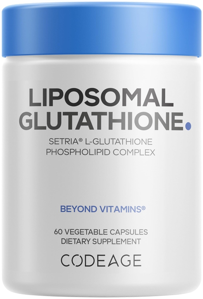 Kodeage Liposomal Glutathion Supplement - Pure Reduceret Setria L- Glutathion, Liposomal Levering, Phospholipid Complex - indkapslet Glutathion Powder Pills - Vegan, Non- GMO - 60 Kapsler