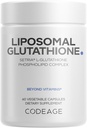 Kodeage Liposomal Glutathion Supplement - Pure Reduceret Setria L- Glutathion, Liposomal Levering, Phospholipid Complex - indkapslet Glutathion Powder Pills - Vegan, Non- GMO - 60 Kapsler