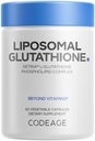 Kodeage Liposomal Glutathion Supplement - Pure Reduceret Setria L- Glutathion, Liposomal Levering, Phospholipid Complex - indkapslet Glutathion Powder Pills - Vegan, Non- GMO - 60 Kapsler