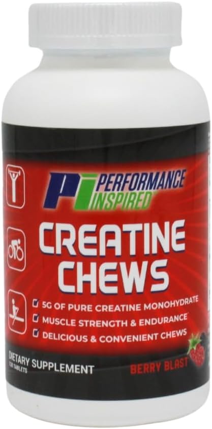 PERFORMANCE INSPIRED Nutrition Creatine Chew – 5g Creatine Monohydrate – Supports Muscle Growth & Recovery – Berry Blast Flavor – 120 Count