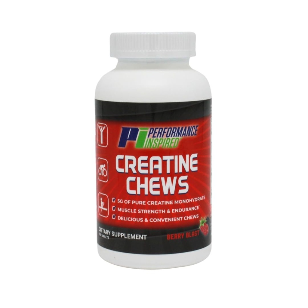 YDEEVNE INSPIRED Nutrition Creatin Chew - 5g Creatin Monohydrat - Understøtter muskelvækst & Inddrivelse - Berry Blast Flavor - 120 Tæl