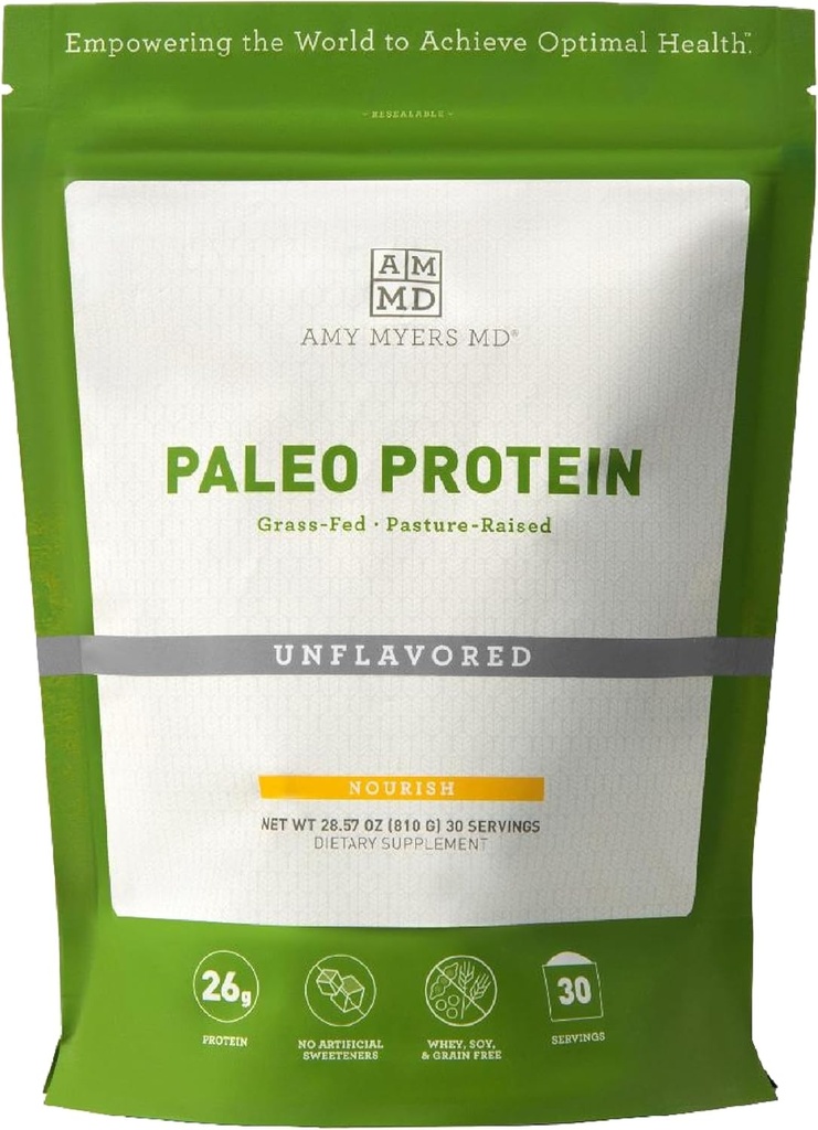 Amy Myers MD Paleo Protein Powder - Unflavored, 20 Servering - Collagen- Based Gut Function Support - Gluten- Free & Non- Dairy Protein Supplement