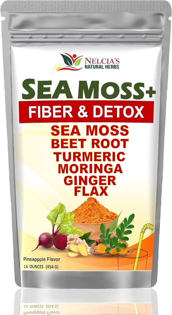 Mælketestiklen med Sea Moss og Turmiric Supplement Pulver til immunstøtte, Kropslæde og afvænning Inklusive BeetRoot, Moringa, Mælkebøtte, Burdock og Hør frø fra 124; 16 ounce (28 portioner)
