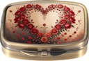 Dynippy Pill Case Pill Box med spejl Retro Pocket 2 Compartment Medicine Case Vitamin Pill Organizer for Pocket Purse and Travel (Retro- Rose Heart krans)