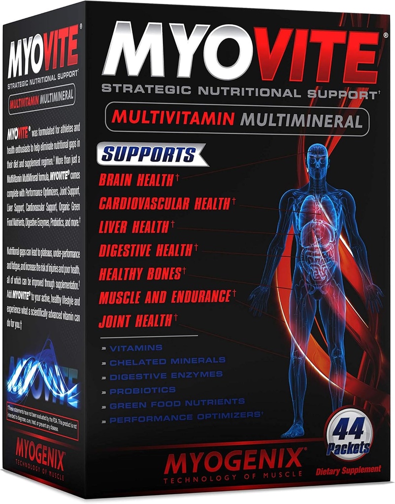 Myogenix Myovite Multivitaminer til atleter - High Performance Vitaminer til mænd og kvinder Atleter, Daglige Vitaminer til Optimum Nutrition, Muskelfunktion, og generel sundhed, 44 Pakker pr Box