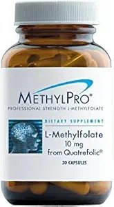 MethylPro L Methylfolat 10mg (fra Quatrefolin) - Professional Strength L- Methylfolate Supplement for Brain and Food Support - MTHFR Supplement (30 kapsler)