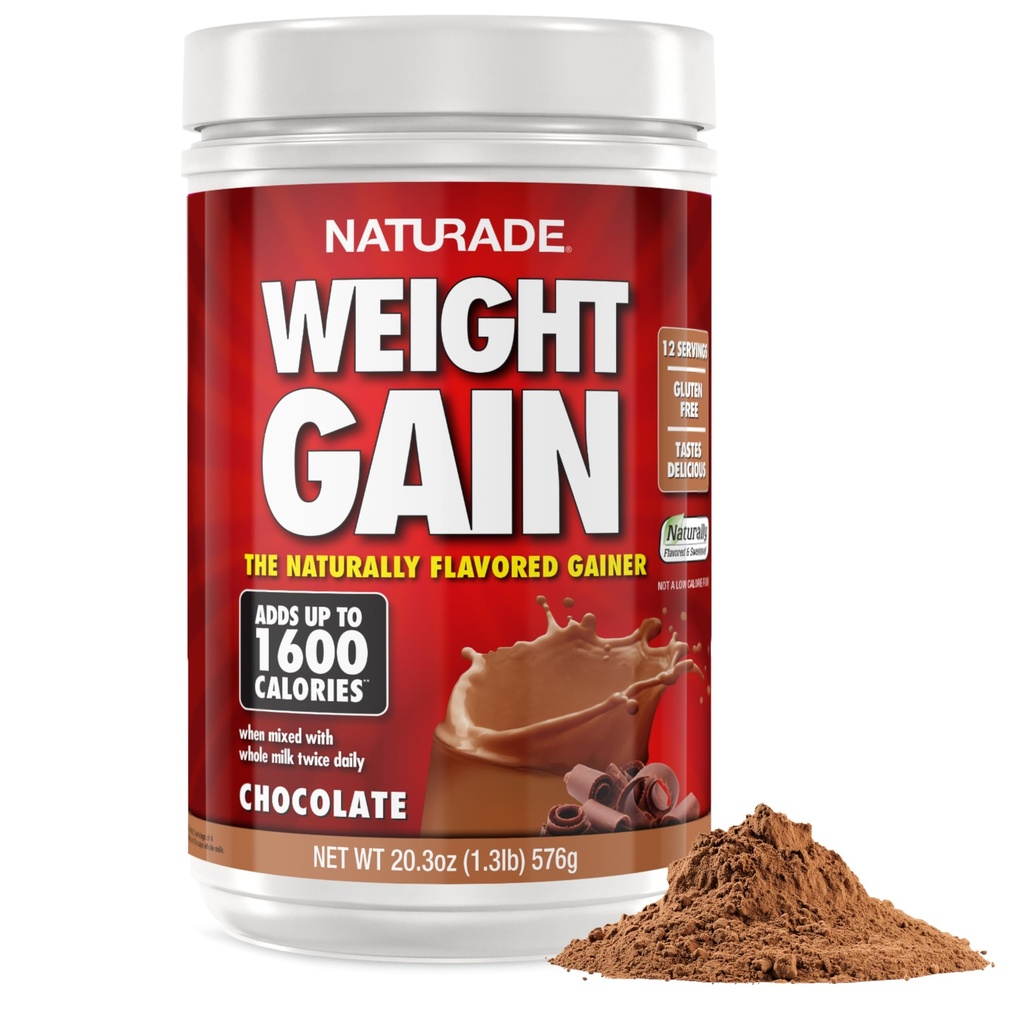 Naturade - All Natural Weight Gain Drink Mix - Gluten Free, Lækker Taste, 1600 kalorier pr Servering - Mass Gainer w / Kulhydrater & Protein - Chokolade, 20.3 Ounce (12 Servere).