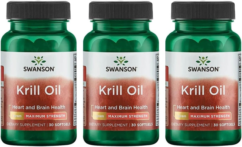 Swanson EFAs- Krill Oil - Maksimal styrke - 1 g, 30 Softgels (3 Pack)