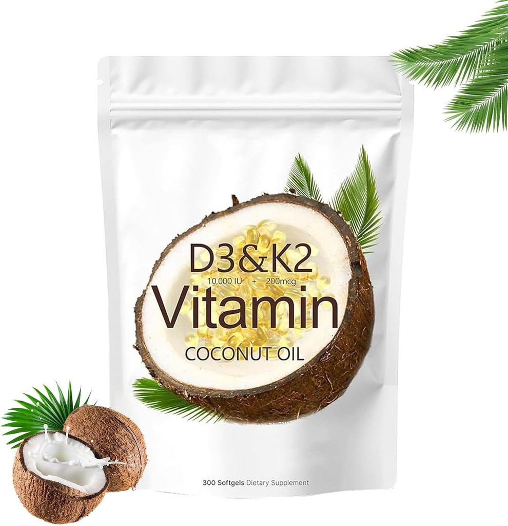 D3- vitamin K2 tillæg Softgels, 10000 IE D3 + 200 mcg K2, non- GMO, Gluten Free, Soy Free, 300 Count