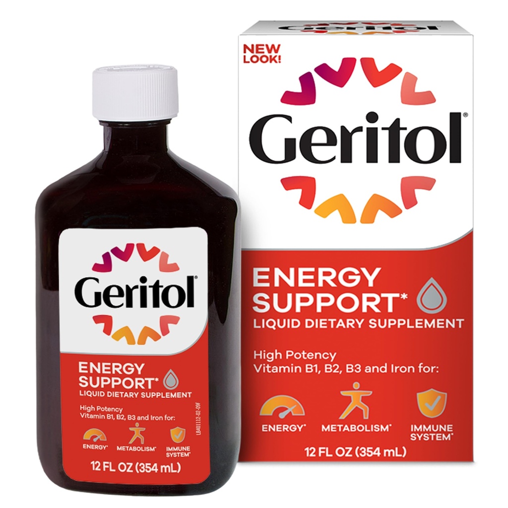 Geritol, flydende Vitamin og jern supplement, energistøtte, Indeholder høj potens B- Vitamin og Jern, Pleasant Tasting, Let at synke, Ingen kunstige sødestoffer, Non- GMO, 12 Oz