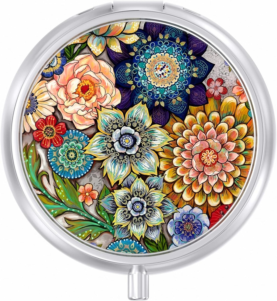 Pill Case, Cute Travel Pill Box til purse, Fugt Bevis Lille Medicine Holder, Bærbar Pocket Medicine Organizer Dispenser til at holde vitaminer, Torve Lever olie, Kosttilskud, Mandala Flower