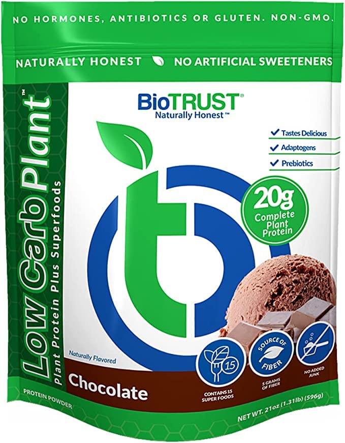 BioTrust Low Carb Plant, lækker, cremet, 20 Bedste ren, Komplet, Plantbaseret protein, 5 Bedste Fiber, 15 Superfoods, fordøjelige enzymer, Vegan, Dairy- Gratis - 14 Servere (Chokolade)