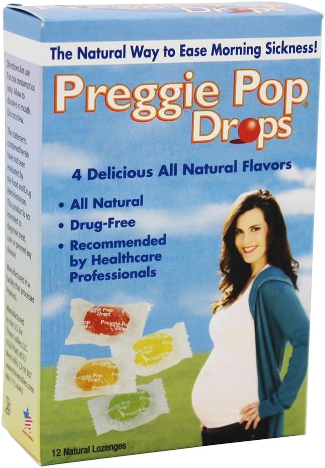 Three Lollies Drops Morning Sickness & Nausea Relief during pregnancy Safe for pregnant Mom & Baby Gluten Free 4 Flavors: Lemon, Raspberry, Green Apple, Tangerine 12 Count - Pack of 1