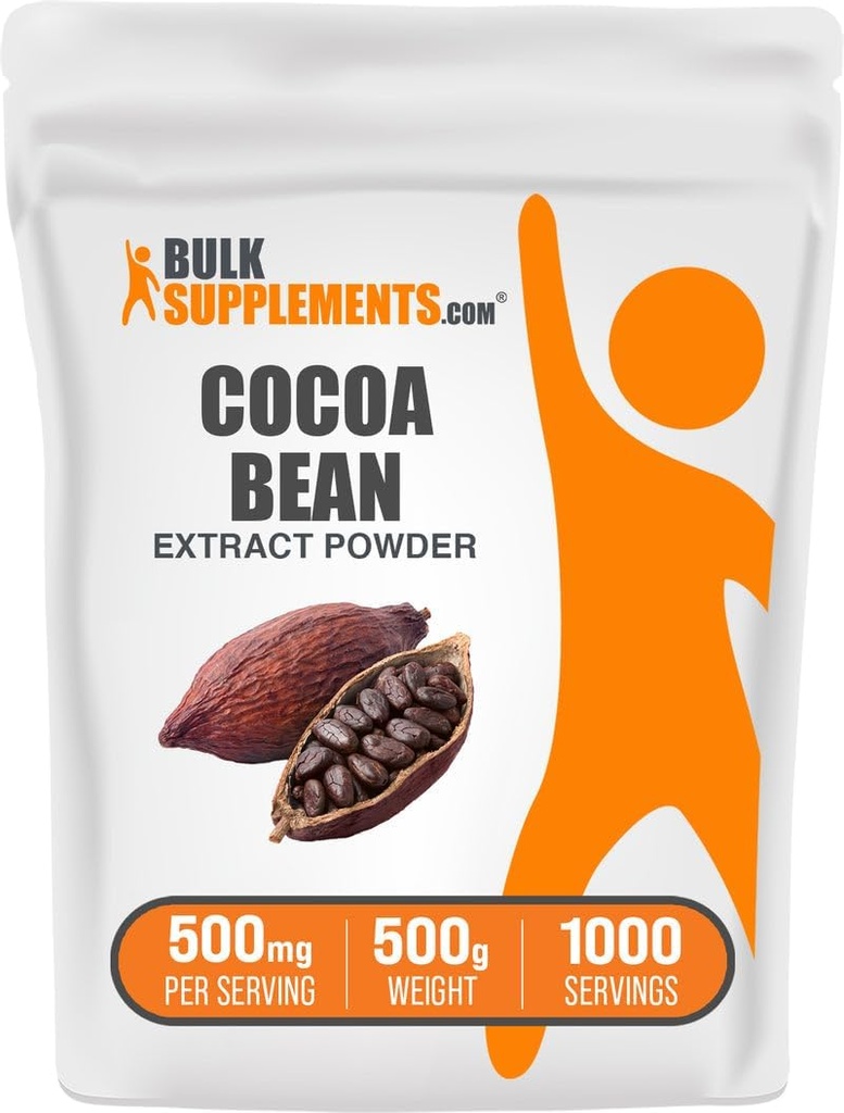 BulkSupplements.com Cocoa Bean Extract Powder - Cocoa Supplement - Usødet, Vegan & Gluten Free, 500mg per Serving, 500g (1.1 lbs) (Pack of 1)
