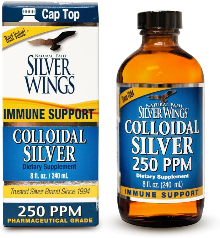 Natural Path Silver Wings Kolloid Sølv Væske - Forbedret immunforsvar supplement - 250 ppm (1250mcg) - 8oz