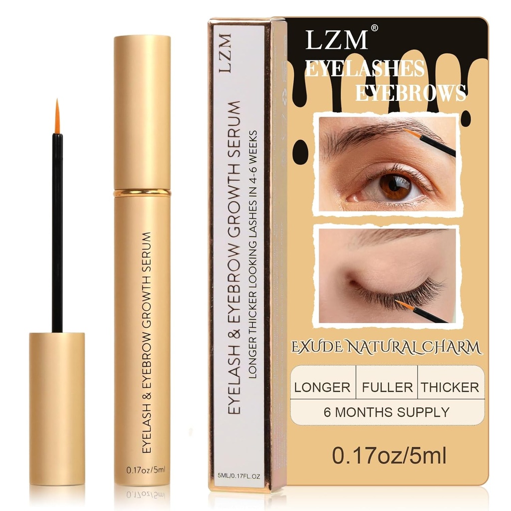LZM Serum til Eyelash Vækst og Tykkelse, Eyebrow Enhancer, Advanced Formel for Længere, Fuller og Thicker Looking Natural Lass, 1 Fl Oz