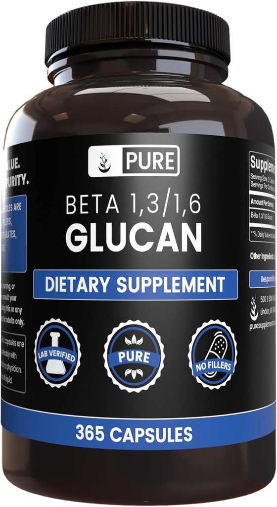 PURE ORIGINALSKE INGREDIENSER Beta glucan 1,3 / 1,6, (365 kapsler) Ingen Magnesium eller Rice Fillers, Altid Pure, Lab Verified