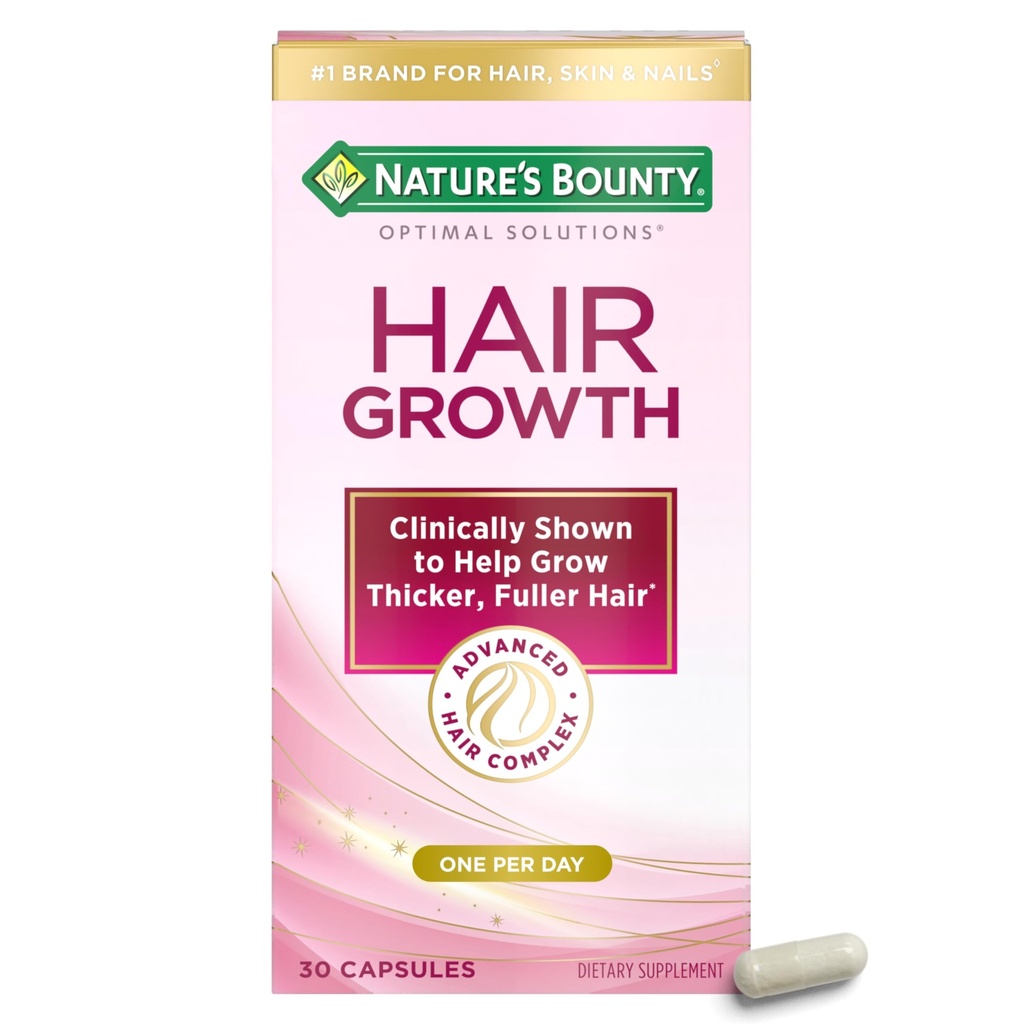 Nature 's Bounty Optimal Løsninger Hårvækst Supplement med Biotin, Hårvækst Vitaminer med Biotin Silicon & Arginin, 1 Per dag, 30 Kapsler, One Month Supply