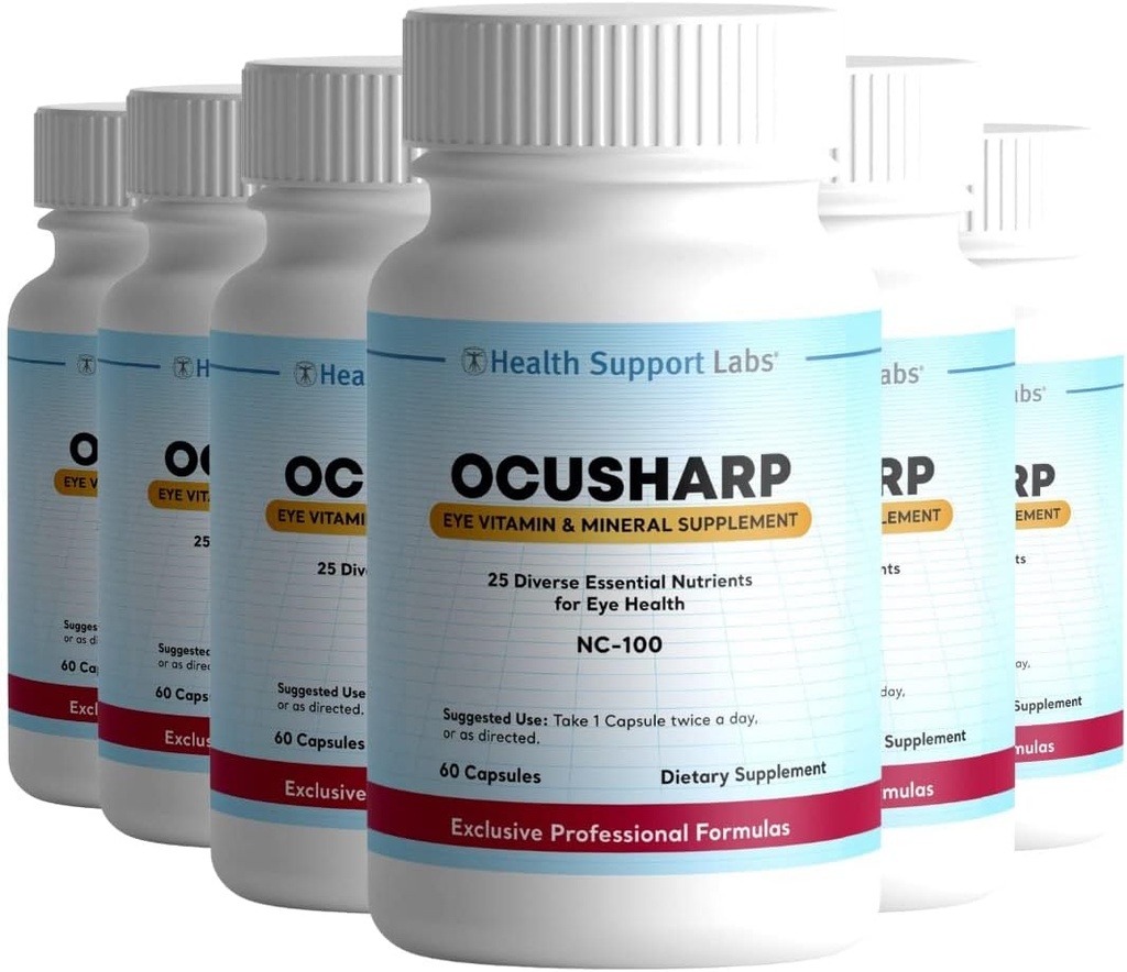 Ocusharp Vision Health Formel med Zeaxanthin, Lutein, Bilberry Extractory, Eyebright & mere - Eye Vitamin supplement, 60 kapsler (6)