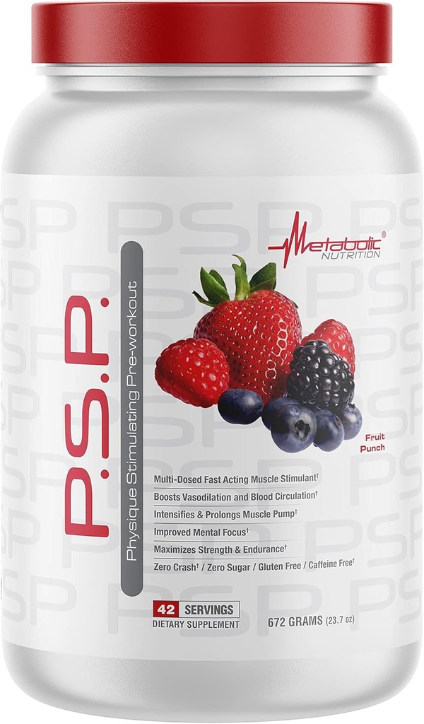 Metabolisk ernæring P.S.P. Physique Stimulerende PreWorkout 672g Zero Sugar Coffein Free (Fruit Punch)
