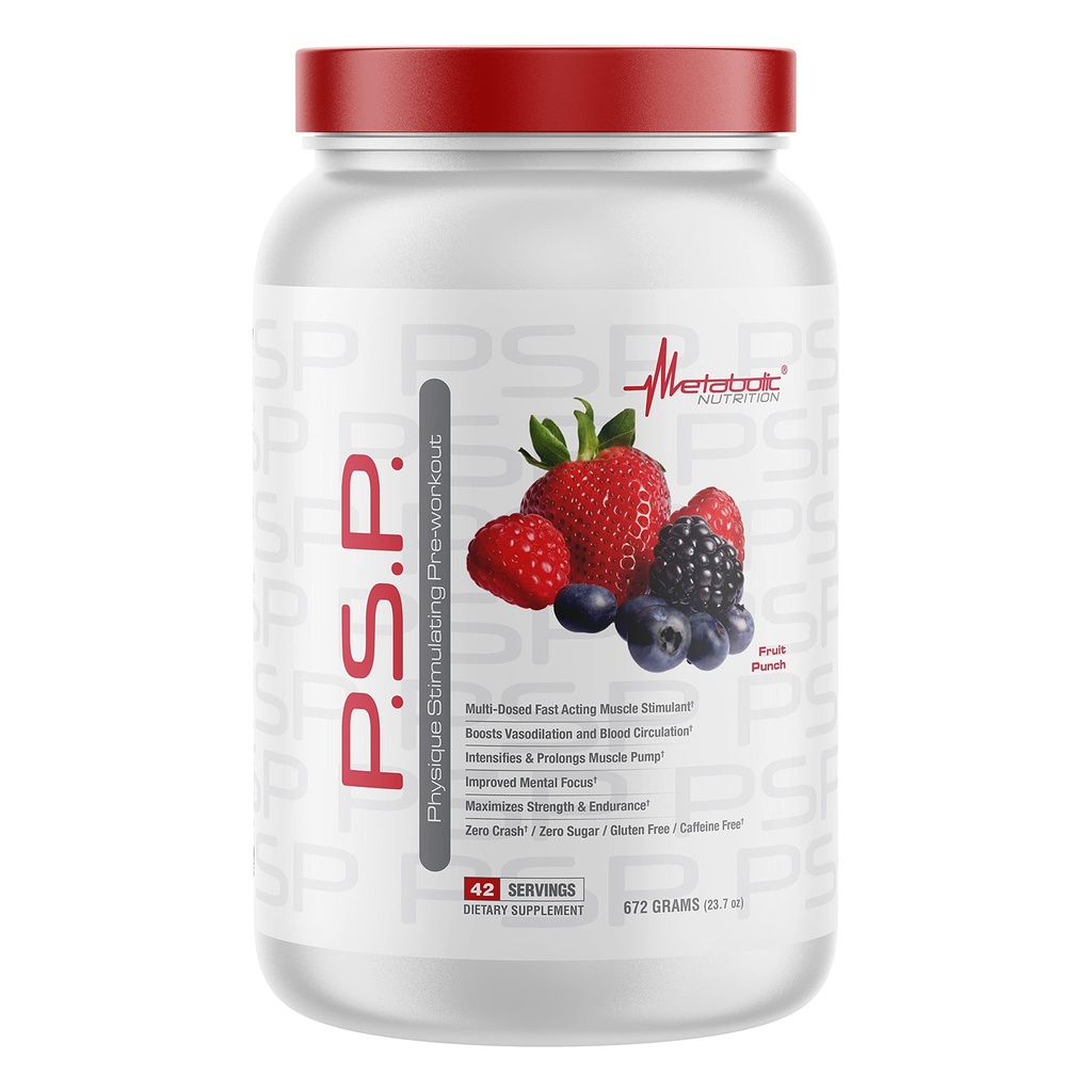 Metabolisk ernæring P.S.P. Physique Stimulerende PreWorkout 672g Zero Sugar Coffein Free (Fruit Punch)