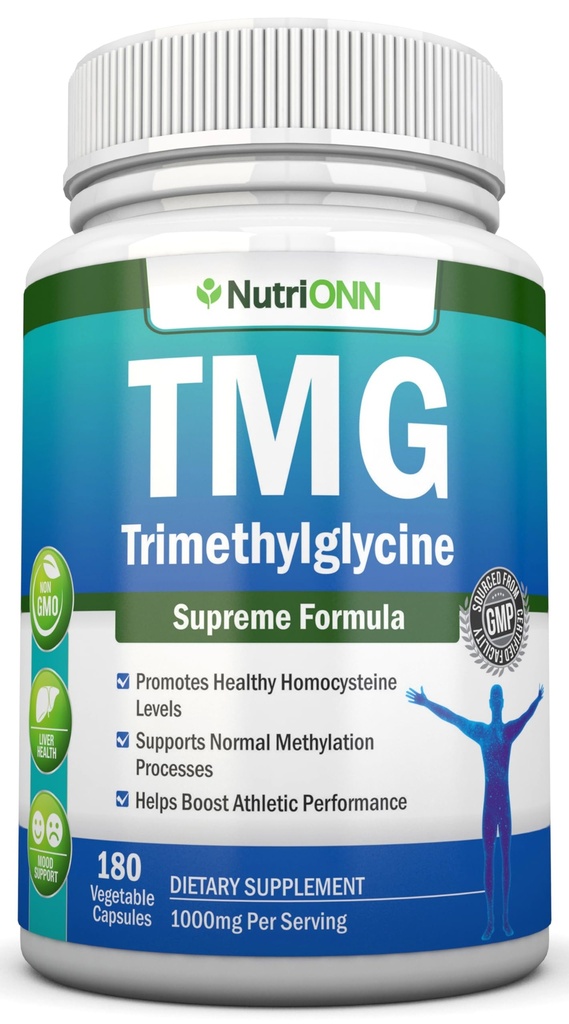TMG trimethylglycin supplement - 1000mg - 180 kapsler - Premium Pure Betaine Vandfri - understøtter normale homocystein & blodtryksniveauer - fremmer metylering processer - ikke-GMO formel