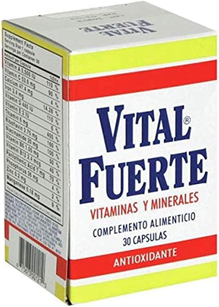 Vital Fuerte, Vitamin og Min supplement, 30 Kapsler, Flaske.