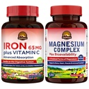 Vitalitown Magnesium Complex Supplement 500mg & 65mg jerntilskud til kvinder Mænd, for søvn, muskel, blodopbygning & energiforbedring