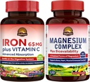 Vitalitown Magnesium Complex Supplement 500mg & 65mg jerntilskud til kvinder Mænd, for søvn, muskel, blodopbygning & energiforbedring