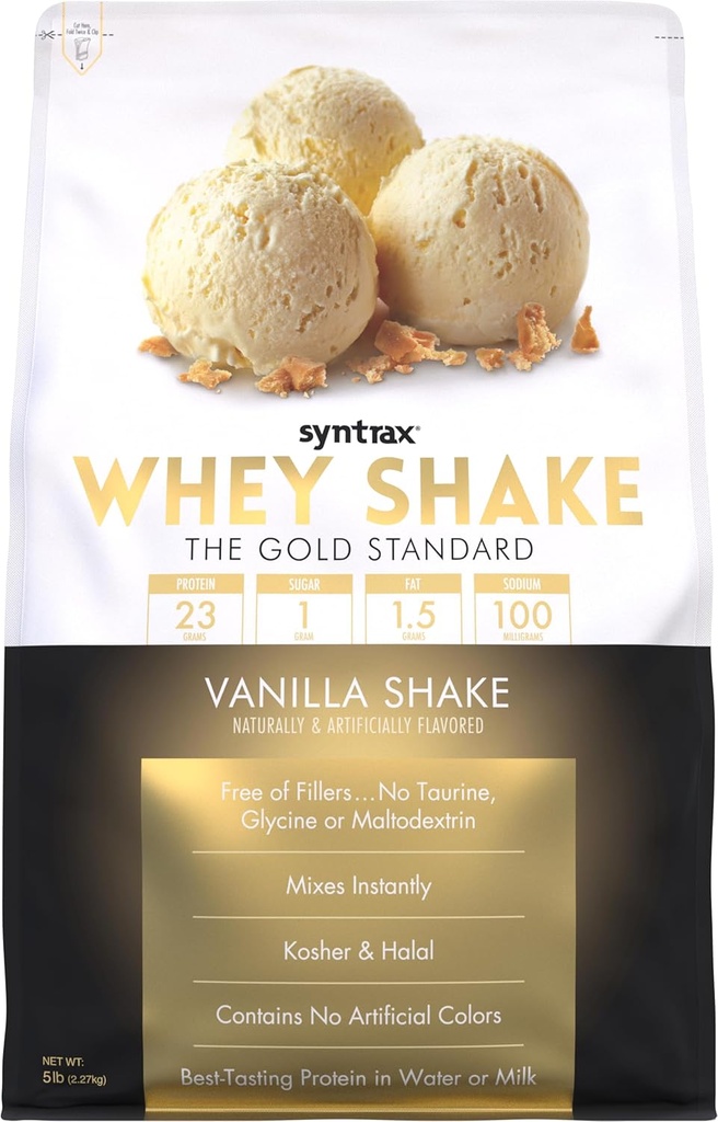 Syntrax Nutrition Whey Shake, Cold Filtered & Undenatured Whey Protein Powder Blend, Vanilla Shake, 5 lbs - with Real Vanilla Bean Specks