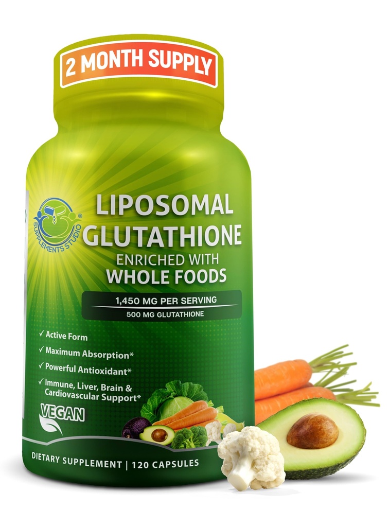 Liposomal Glutathione 500mg - Active Form L Glutathion (Reduceret) for maksimal Absorption - Lavet med økologiske hele fødevarer - Master Antioxidant & Detoxifier - Immunum & Cardiovaskulær Support - 120 tæller